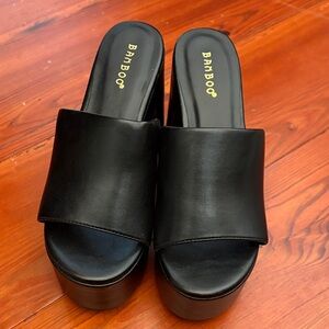 Bamboo Black Platform Slides for Women